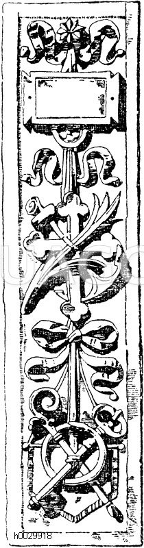 Embleme der Kunst: Kirchliche Kunst. Pilasterpartien von Bildhauer Hauptmann in Dresden. 19. Jahrhundert. Originale an der Treppe des Dresdener Museums. [Digital]