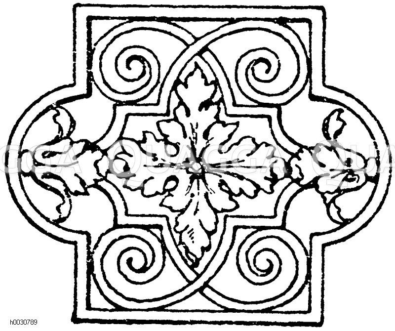 Begrenztes Flachornament: Detail von einem Fenstergitter.Deutsche Spätrenaissance. [Digital]