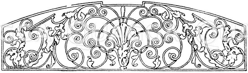 Begrenztes Flachornament: Schmiedeisernes Oberlichtgitter am Rathaus in Villingen. Deutsche Spätrenaissance. [Digital]