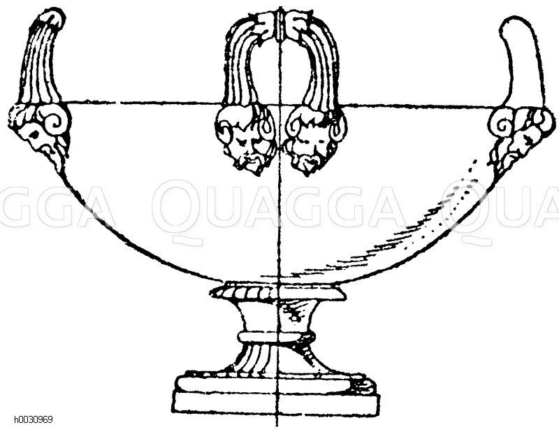 Antiker vierhenkeliger Krater aus Marmor, gefunden bei Tivoli, jetzt in England. [Digital]
