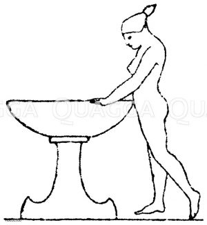 Darstellung eines antiken Kraters im Dienste der weiblichen Toilette (nach griechischen Vasenmalereien). [Digital]