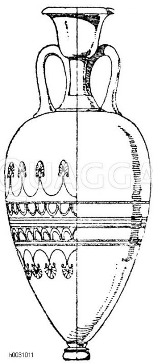 Antike Ampulla aus schwarzbemaltem Ton mit eingepreßten Ornamenten. Aus Athen. Vereinigte Sammlungen in Karlsruhe. [Digital]