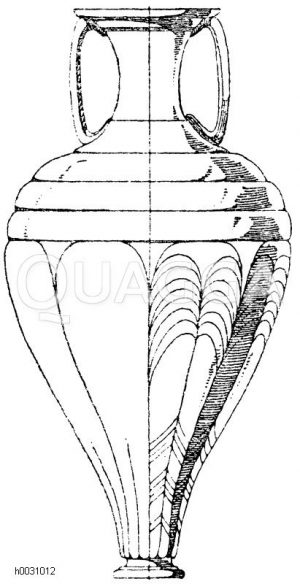 Antike Ampulla aus Glas, hellblau und gelb gestreift. [Digital]