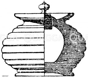 Altes Tintenfass aus verpichtem Holz. [Digital]
