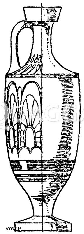 Griechischer Lekythos aus rotem Ton, schwarz bemalt. Vereinigte
