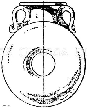 Antike Ringflasche oder Wurstflasche aus Glas, mit Ohrhenkeln zur Befestigung. (Deville) [Digital]