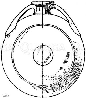 Antike Feldflasche von Linsenform. Roter, unbemalter Ton.Vereinigte Sammlungen in Karlsruhe. [Digital]