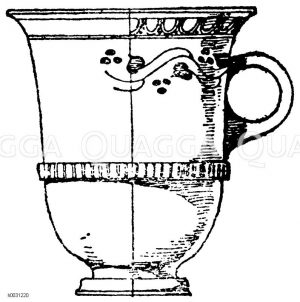 Antiker Becher aus rotem Ton, schwarz bemalt. Vereinigte Sammlungen in Karlsruhe. [Digital]