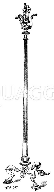 Antiker Bronzekandelaber zum Aufhängen von Lampen (lychnuchus, lampadarium), gefunden in Pompeji, Museum in Berlin. [Digital]