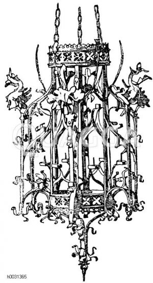 Offene, mittelalterliche Laterne aus Schmiedeisen, für mehrere Kerzen bestimmt. Deutsche Arbeit (Formenschatz) [Digital]