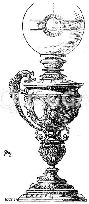 Petroleumlampem mit verdecktem Ölbehälter von Paul Stotz in Stuttgart. (Bronzeguss) (Gewerbehalle) [Digital]