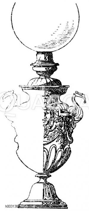 Petroleumlampe mit verdecktem Ölbehälter von Bildhauer Piat in Paris. Cuivre poli (Messingguss). (L'art pour tous). [Digital]