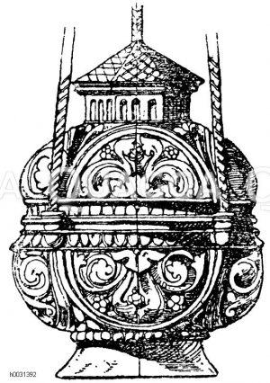 Frühgotisches Rauchfass von steinernen Statuen an der Kathedrale zu Chartres. 13. Jahrhundert. (L'art pour tous) [Digital]