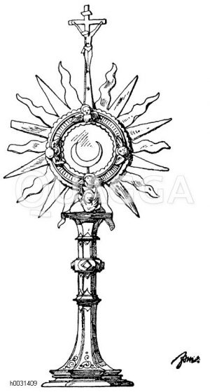 Monstranz aus vergoldetem Messing. Pfarrkirche in Hotzendorf. 58 cm hoch. [Digital]