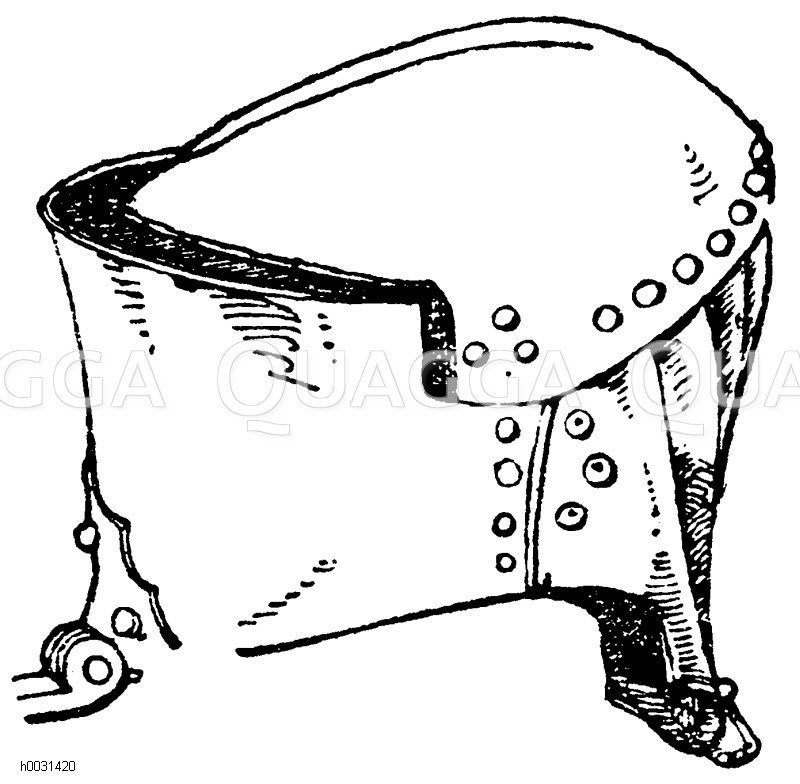 Mittelalterlicher Stechhelm oder Turnierhelm aus Eisen. [Digital]