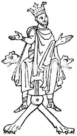 Mittelalterliche Miniaturmalerei, den König Nabuchodonosor auf dem Klappstuhl darstellend. 9. oder 10. Jahrhundert (Viollot le-Duc) [Digital]