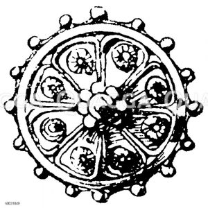 Knopf aus Metall, in Filigranarbeit, emailliert u. s. w. Im Besitz von Professor Dr. Marc Rosenberg in Karlsruhe. [Digital]