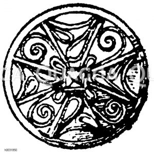 Knopf aus Metall, in Filigranarbeit, emailliert u. s. w. Im Besitz von Professor Dr. Marc Rosenberg in Karlsruhe. [Digital]