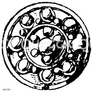 Knopf aus Metall, in Filigranarbeit, emailliert u. s. w. Im Besitz von Professor Dr. Marc Rosenberg in Karlsruhe. [Digital]