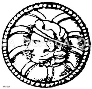 Etruskischer Knopf aus Gold, mit Steinen und Perlen. [Digital]