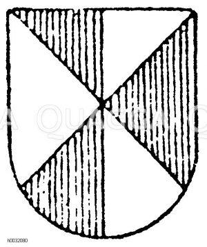 Heroldsbild: Gespalten und schräg geviertet von Rot und Silber. [Digital]