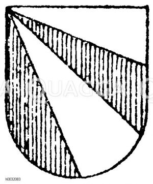 Heroldsbild: Dreimal gespitzt vom rechten Obereck von Rot und Silber. [Digital]