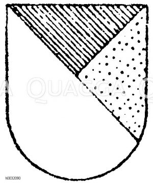 Heroldsbild: Rechts geschrägt und halb gegengeschrägt neben Silber, von Grün und Gold. [Digital]
