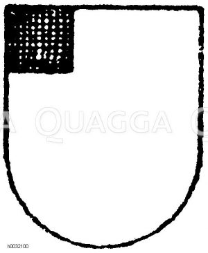 Heroldsbild: Schwarzes Freiviertel (Obereck) in Silber. [Digital]