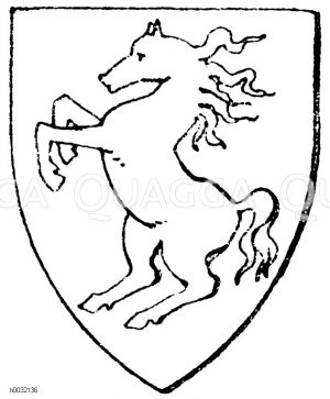Wappen: Pferd, galoppierend, meist ledig, seltener mit Geschirr und Sattel, Mähne und Schweif fliegend. Gewöhnlich schwarz, silbern oder rot. [Digital]