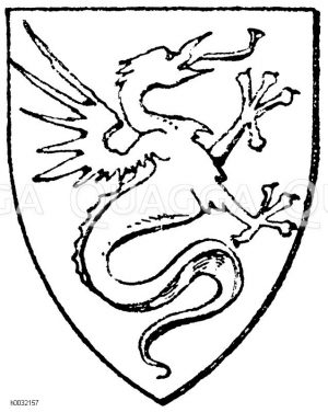Wappen: Phantasiegebilde und Ungeheuer. Drache, ein geflügeltes Reptil mit 2 Löwenpranken oder Adlerklauen. (Ähnlich der Lindwurm, jedoch mit Hinterfüßen) [Digital]