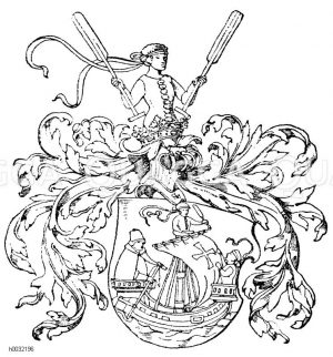 Helmzutaten: Tartsche mit Spangenhelm, reicher Decke und wachsender Figur als Kleinod. Deutsche Renaissance. (Formenschatz) [Digital]