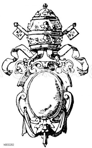 Rangzeichen und Würdezeichen: Päpstliches Wappen mit Tiara und Schlüsseln. [Digital]
