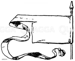 Rangzeichen und Würdezeichen: Banner oder Standarten. Dieselben werden entweder hinter dem Schilde angebracht oder den Schildhaltern beigegeben, zählen demnach zu den heraldischen Prachtstücken. [Digital]