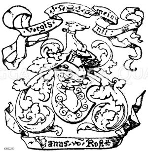 Wappen mit Spruchbändern, von einem Kissen in Applikatur-Stickerei aus dem Jahre 1529. [Digital]