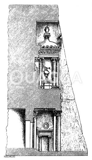 Felsengrab in Petra, genannt Khasné oder Schatzhaus des Pharao. Durchschnitt [Digital]