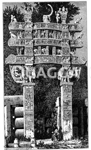 Nördliches Tor zur Tope von Sanchi. "Ind. & East. Arch." [Digital]