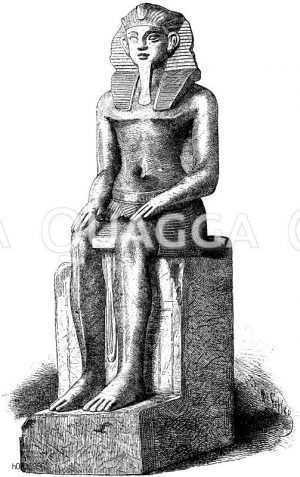 Statue eines Sebakhotep der dreizehnten Dynastie (aus Rofgranit, 2,71 Meter hoch, jetzt im Louvre). Nach Perrot-Thipiez [Digital]