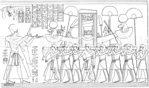 Prozession einer heiligen Barke mit dem Schreine des Amon zur Zeit Ramses' II. Nach Lepsius, "Denkmäler" [Digital]