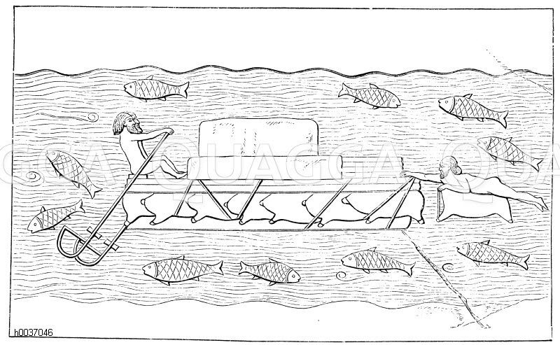 Wassertransport auf dem Tigris mit Schlauchfloß [Digital]