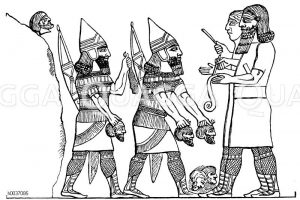 Assyrischer Schreiber, die Zahl der gefallenen Köpfe notierend [Digital]