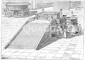 Brandopferaltar und das 'eherne Meer' im Dorfhof des Tempels zu Jerusalem. Wiederherstellung von Mangeaut [Digital]