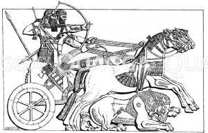 Krieger auf der Löwenjagd (Relief vom Nordwestpalast, Nimrud) [Digital]