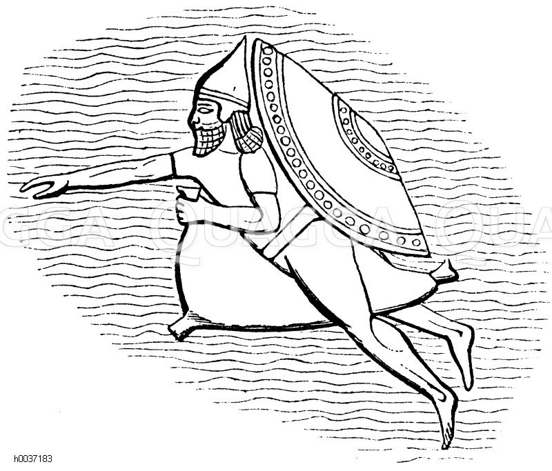 Assyrer, schwimmend auf einer aufgeblasenen Tierhaut Quagga Illustrations