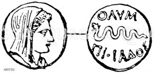 Bildnis der Olympia, der Mutter Alexanders des Großen, auf einer Goldmünze [Digital]