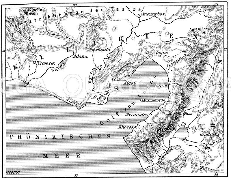 Karte von Kilikien, das Schlachtfeld von Issos - Quagga Illustrations