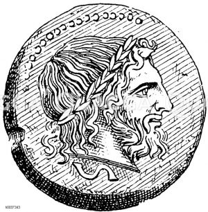 Kopf des Jupiter Capitolinus auf einer römischen Münze [Digital]