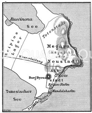 Plan von Karthago zur Zeit der Belagerung durch P. Cornelius Scipio Ämilianus. Nach Riepert [Digital]