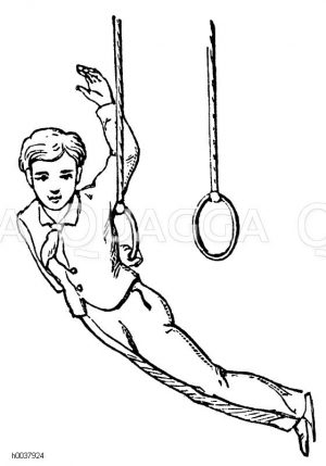 Turnen, Übungen an der Schaukelringen: Hang rücklings mit einem Hand [Digital]