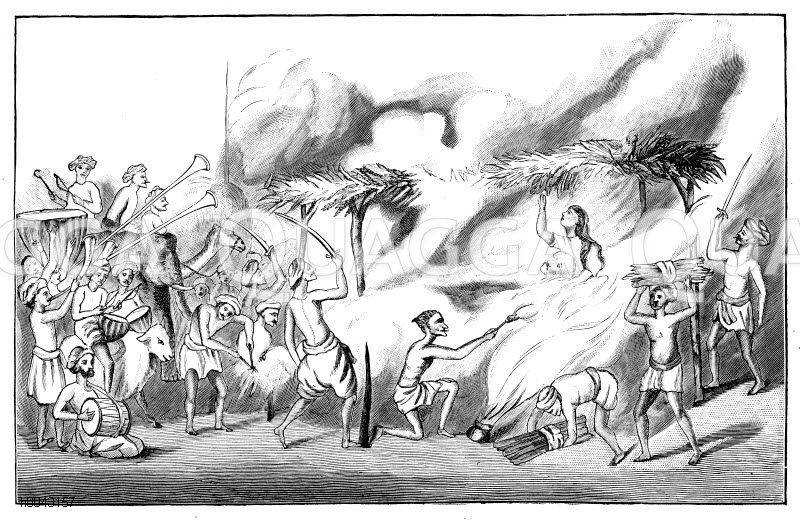 Suttee, Witwenverbrennung in Indien. Nach einer indischen Malerei [Digital]