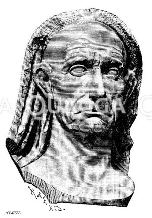 Gaius Julius Cäsar (13. Juli 100 v. Chr. - 15. März 44 v. Chr.), römischer Staatsmann, Feldherr und Autor, Adoptivvater des Augustus, Porträtbüste des alternden Cäsar im Vatikan [Digital]